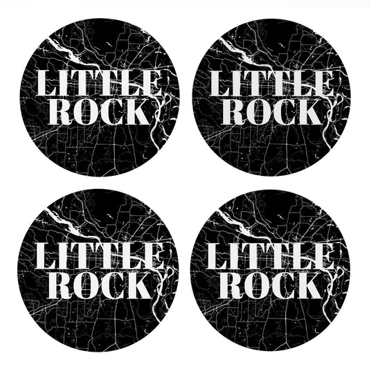 B&W Minimalist Arkansas Little Rock Map | Absorbent Coasters | Set of 4 | Min 2