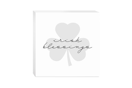 Minimalistic B&W Shamrock Irish Blessings | Wood Block | Eaches | Min 2
