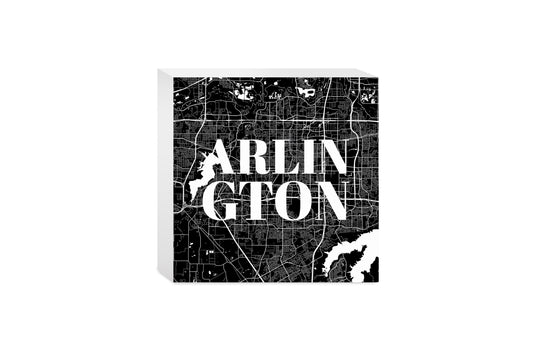 Minimalistic B&W Texas Arlington Map | Wood Block | Eaches | Min 4
