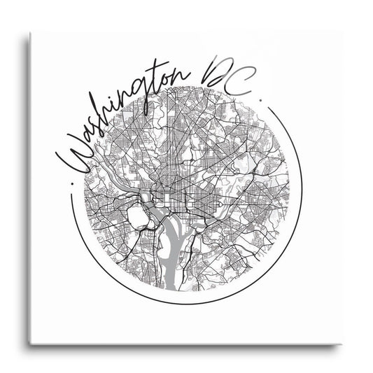 Minimalistic B&W Washington Dc Circle Map | Hi-Def Glass Art | Eaches | Min 1
