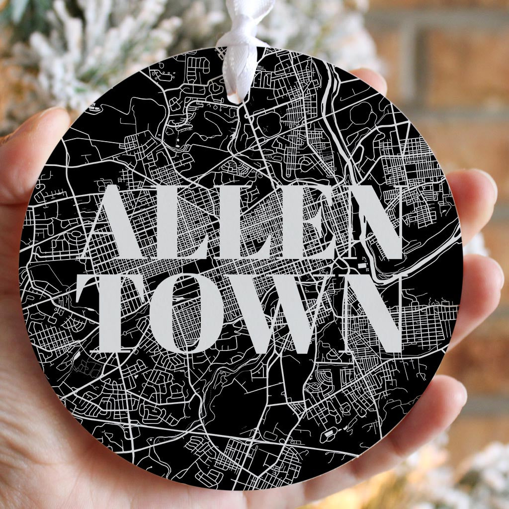 Minimalistic B&W Pennsylvania Allentown Map | Wood Ornament | Eaches | Min 6