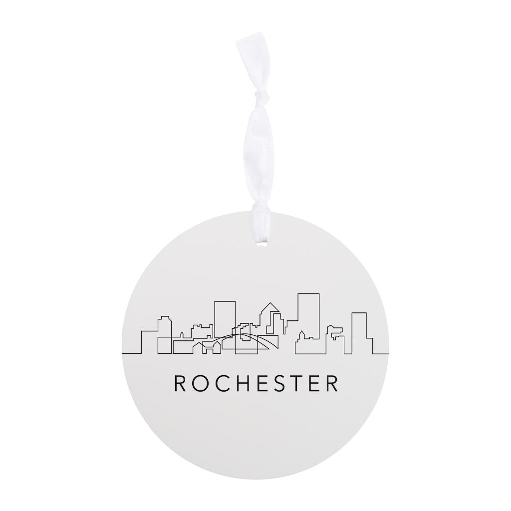 Minimalistic B&W New York Rochester Skyline | Wood Ornament | Eaches | Min 6