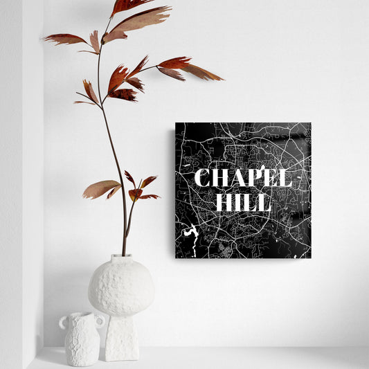 Minimalistic B&W North Carolina Chapel Hill Map | Hi-Def Glass Art | Eaches | Min 2
