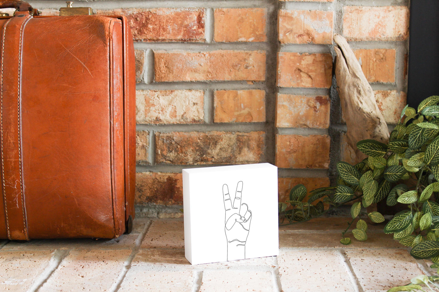 Peace Hand Sign Line Drawing| Wood Block | Eaches | Min 4