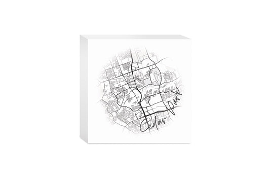 Minimalistic B&W Texas Cedar Park Circle Map | Wood Block | Eaches | Min 4