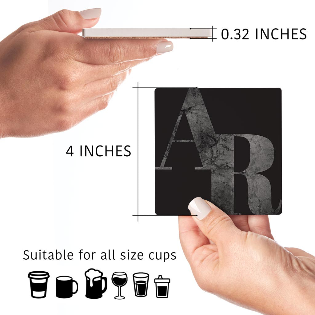 B&W Minimalist Arkansas Black Initials | Absorbent Coasters | Set of 4 | Min 2