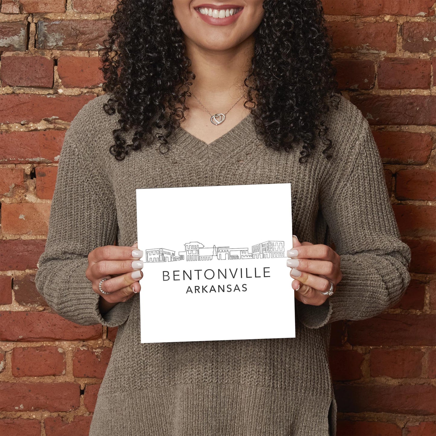 Minimalist B&W Arkansas Bentonville Skyline | Hi-Def Glass Art | Eaches | Min 2