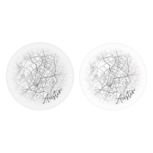 Minimalistic B&W Texas Austin Circle Map | Absorbent Car Coasters | Set of 2 | Min 4