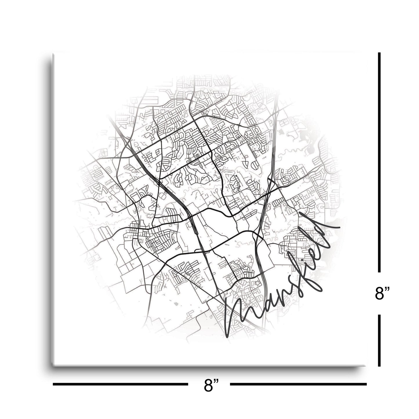 Minimalistic B&W Texas Mansfield Circle Map | Hi-Def Glass Art | Eaches | Min 2