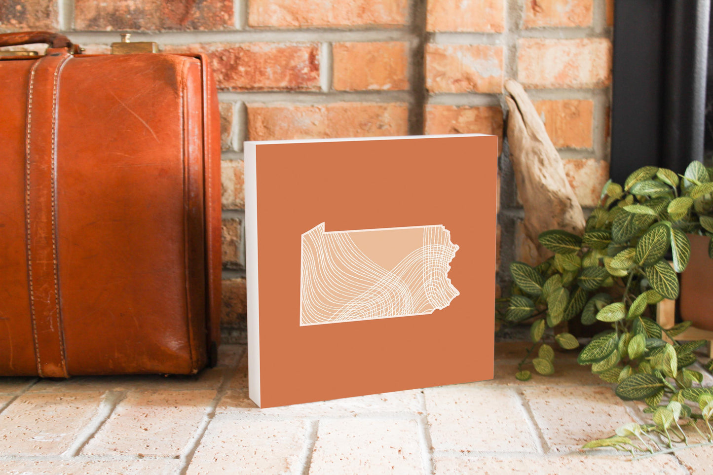 Modern Minimalist Pennsylvania State Lines Light | Wood Block | Eaches | Min 2