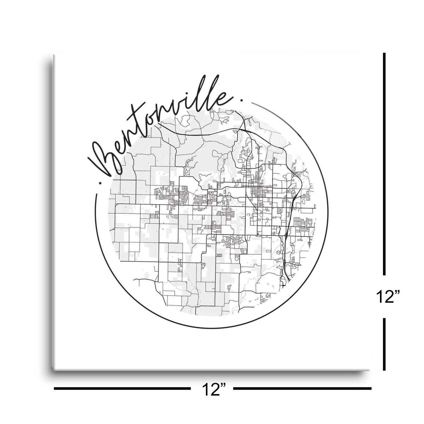 Minimalist B&W Arkansas Bentonville Circle Map | Hi-Def Glass Art | Eaches | Min 1