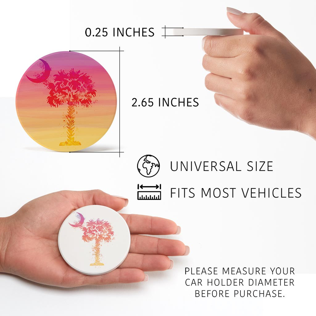 South Carolina Water Color Palm Trees Pink| Absorbent Car Coasters | Set of 2 | Min 4