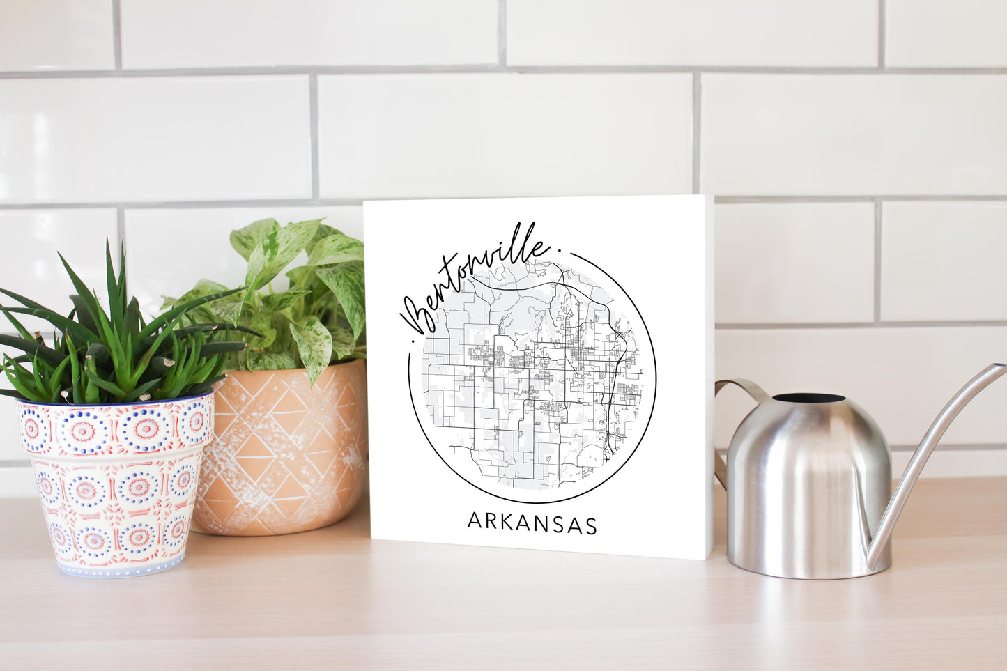 Minimalist B&W Arkansas Bentonville Circle Map State | Wood Block | Eaches | Min 2