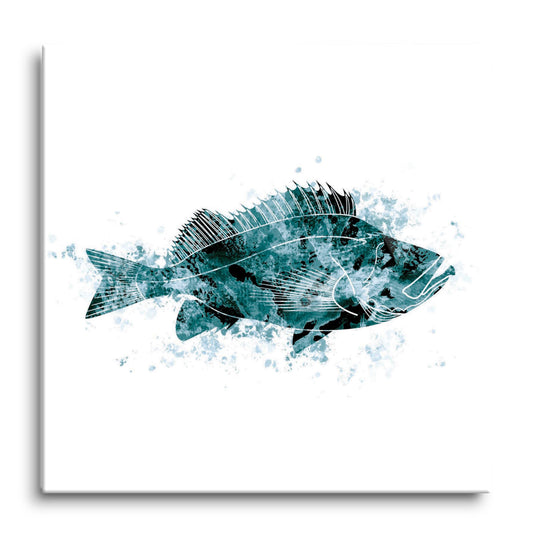 Blue White Water Color Red Fish | Hi-Def Glass Art | Eaches | Min 1