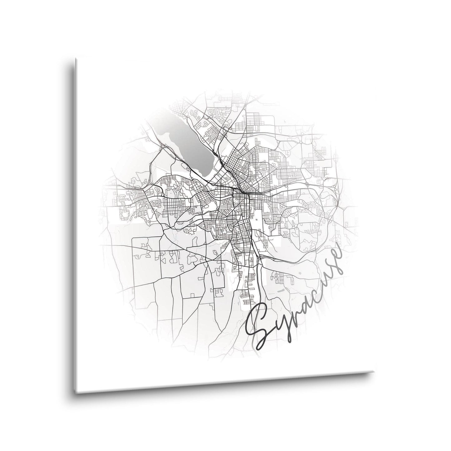 Minimalistic B&W New York Syracuse Faded Circle Map | Hi-Def Glass Art | Eaches | Min 2