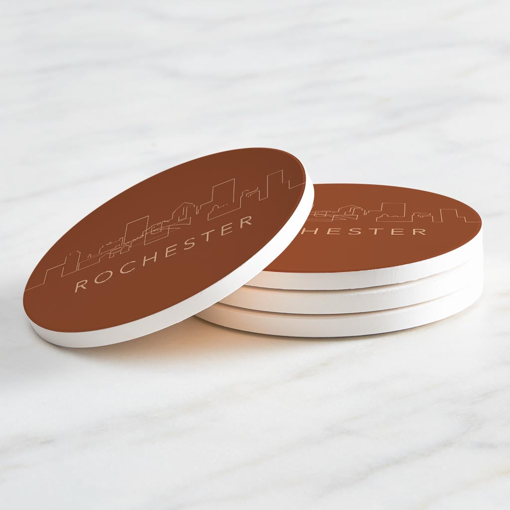Modern Minimalist New York Rochester Skyline | Absorbent Coasters | Set of 4 | Min 2