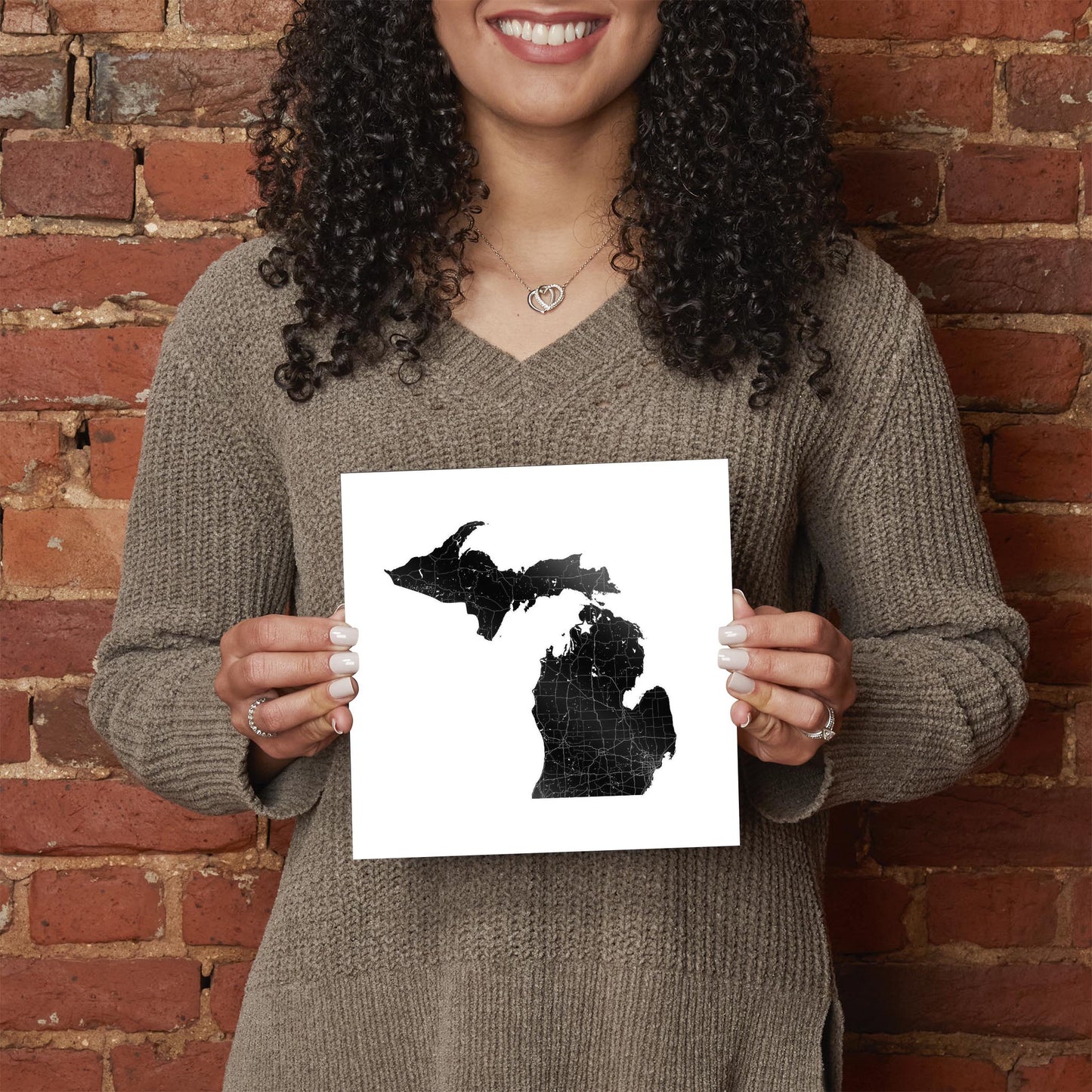 Minimalistic B&W Michigan Map Petoskey Star | Hi-Def Glass Art | Eaches | Min 2