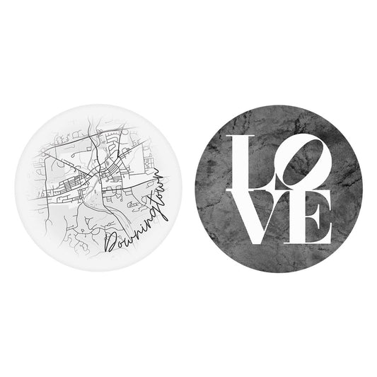 Minimalistic B&W Pennsylvania Downingtown Circle Love| Absorbent Car Coasters | Set of 2 | Min 4