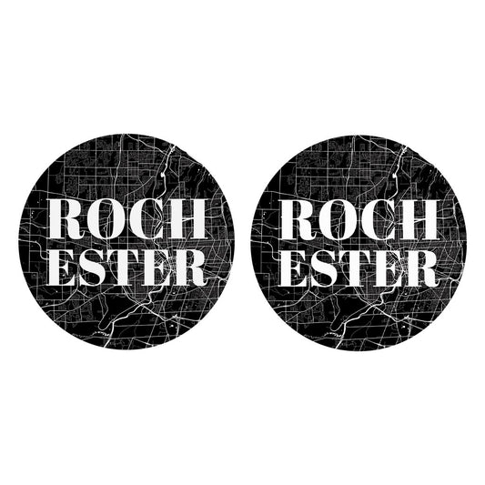 Minimalistic B&W New York Rochester Map | Absorbent Car Coasters | Set of 2 | Min 4