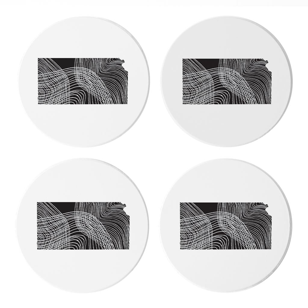 Minimalist B&W Kansas State Shape | Absorbent Coasters | Set of 4 | Min 2