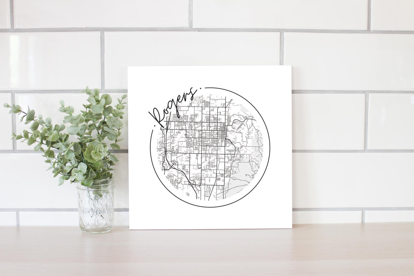 Minimalist B&W Arkansas Rogers Circle Map | Wood Sign | Eaches | Min 2