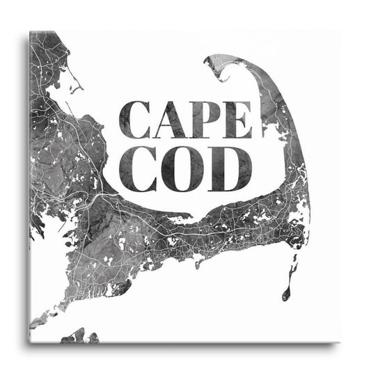 Minimalistic B&W Cape Cod Map | Hi-Def Glass Art | Eaches | Min 1