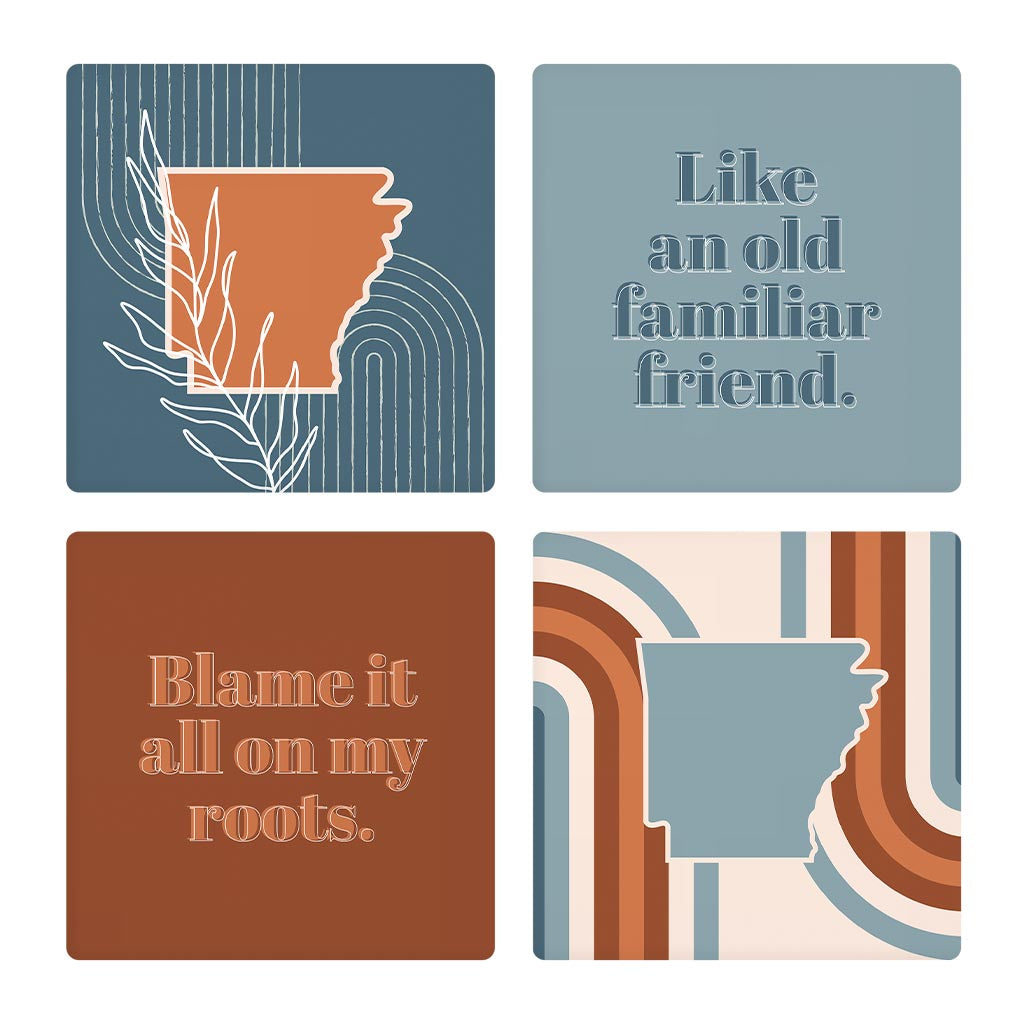 Modern Minimalist Arkansas State Shape Sayings | Absorbent Coasters | Set of 4 | Min 2