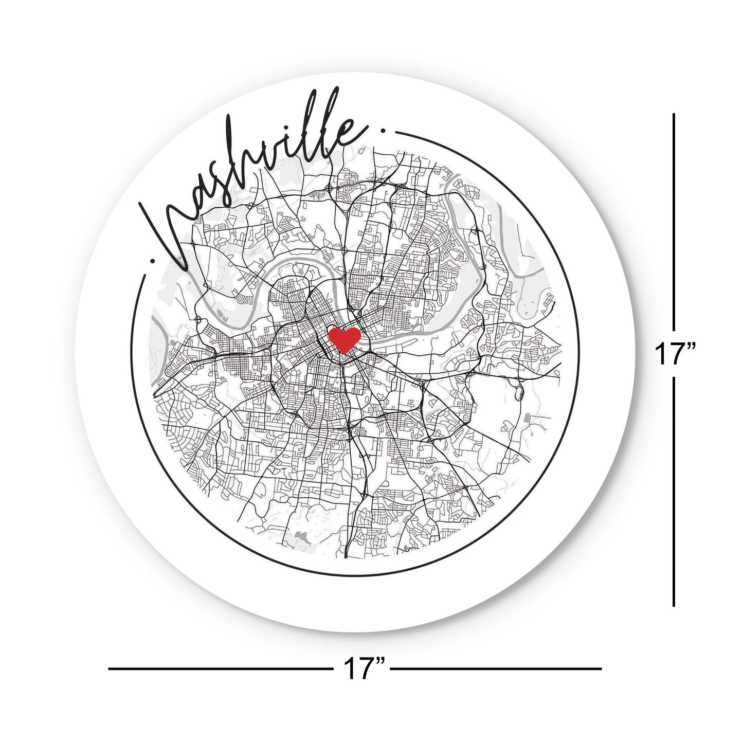 Minimalist B&W Tennessee Nashville Circle Map Heart | Wood Sign | Eaches | Min 1