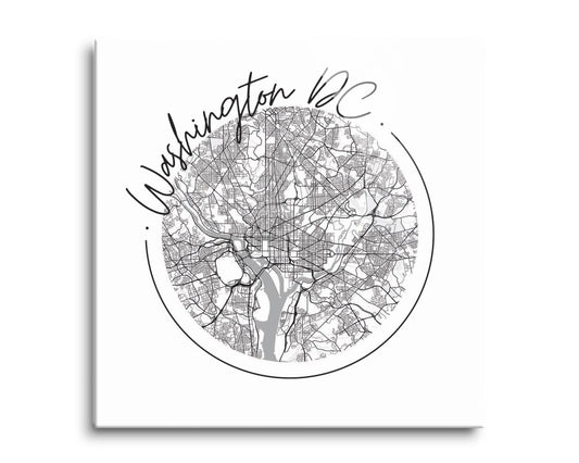Minimalistic B&W Washington Dc Circle Map | Hi-Def Glass Art | Eaches | Min 2