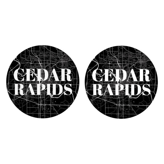 Minimalistic B&W Iowa Cedar Rapids Map| Absorbent Car Coasters | Set of 2 | Min 4