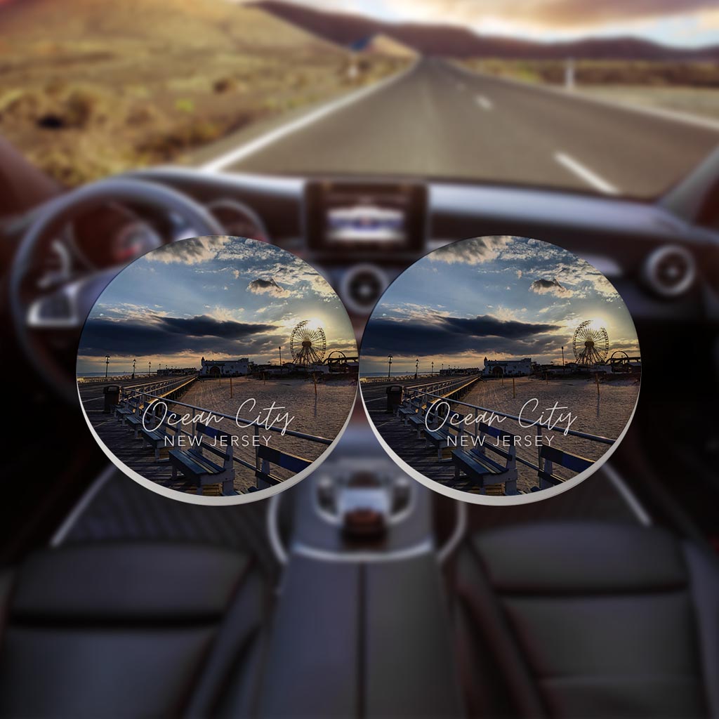 OCNJ Photo With Text | Absorbent Car Coasters | Set of 2 | Min 4