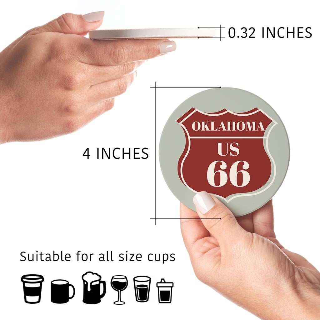 Modern Minimalist Oklahoma Us 66 Blue| Absorbent Coasters | Set of 4 | Min 2