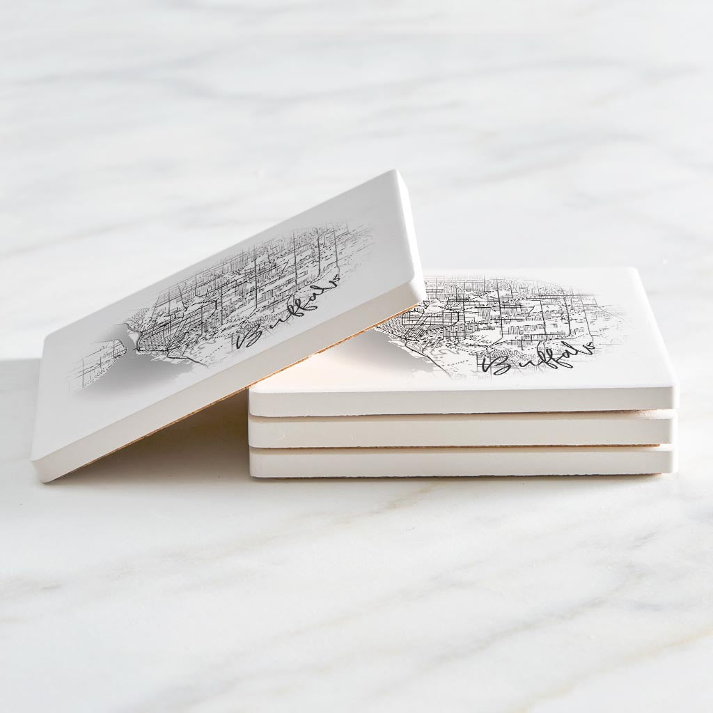 Minimalistic B&W New York Buffalo Faded Circle Map | Absorbent Coasters | Set of 4 | Min 2