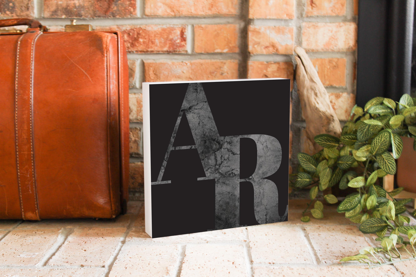 B&W Minimalist Arkansas Black Initials | Wood Block | Eaches | Min 2