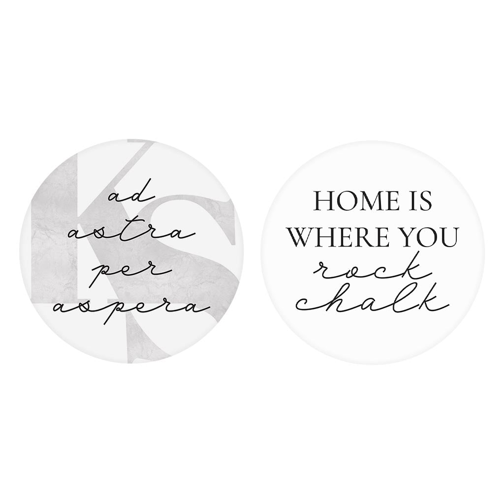 Minimalist B&W Kansas Latin Rock Chalk Quotes| Absorbent Car Coasters | Set of 2 | Min 4