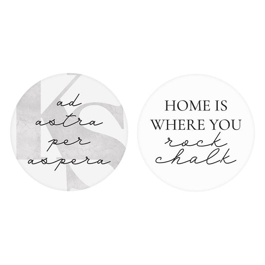 Minimalist B&W Kansas Latin Rock Chalk Quotes| Absorbent Car Coasters | Set of 2 | Min 4