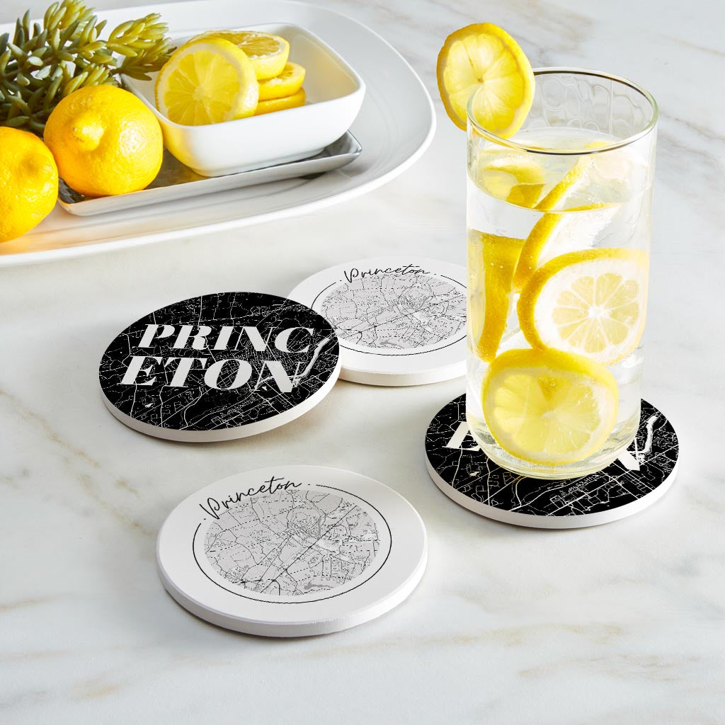 Minimalistic B&W New Jersey Princeton Maps | Absorbent Coasters | Set of 4 | Min 2
