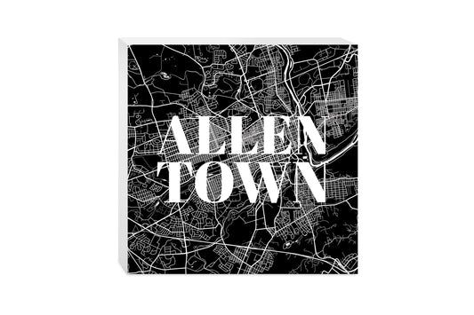Minimalistic B&W Pennsylvania Allentown Map | Wood Block | Eaches | Min 2