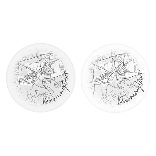 Minimalistic B&W Pennsylvania Downingtown Circle Map | Absorbent Car Coasters | Set of 2 | Min 4