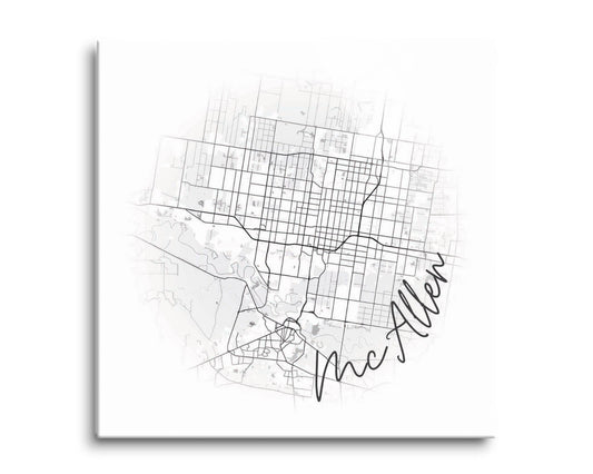 Minimalistic B&W Texas Mcallen Circle Map | Hi-Def Glass Art | Eaches | Min 2