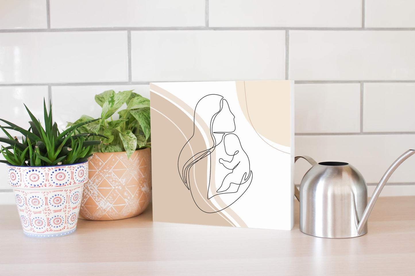 Modern Minimalist Mothers Day Mom Baby | Wood Block | Eaches | Min 2