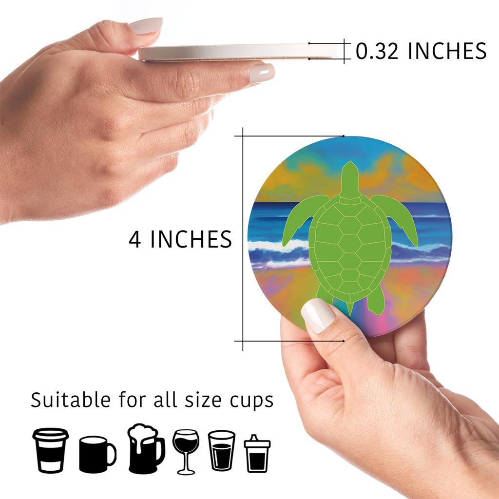 Florida Green Sea Turtle Icon| Absorbent Coasters | Set of 4 | Min 2