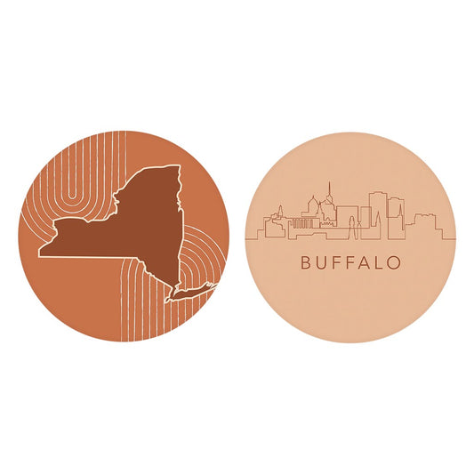 Modern Minimalist New York State Buffalo Skyline| Absorbent Car Coasters | Set of 2 | Min 4