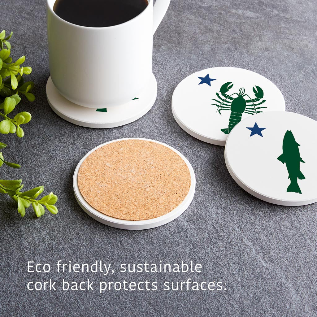 New England Star With Icons| Absorbent Coasters | Set of 4 | Min 2
