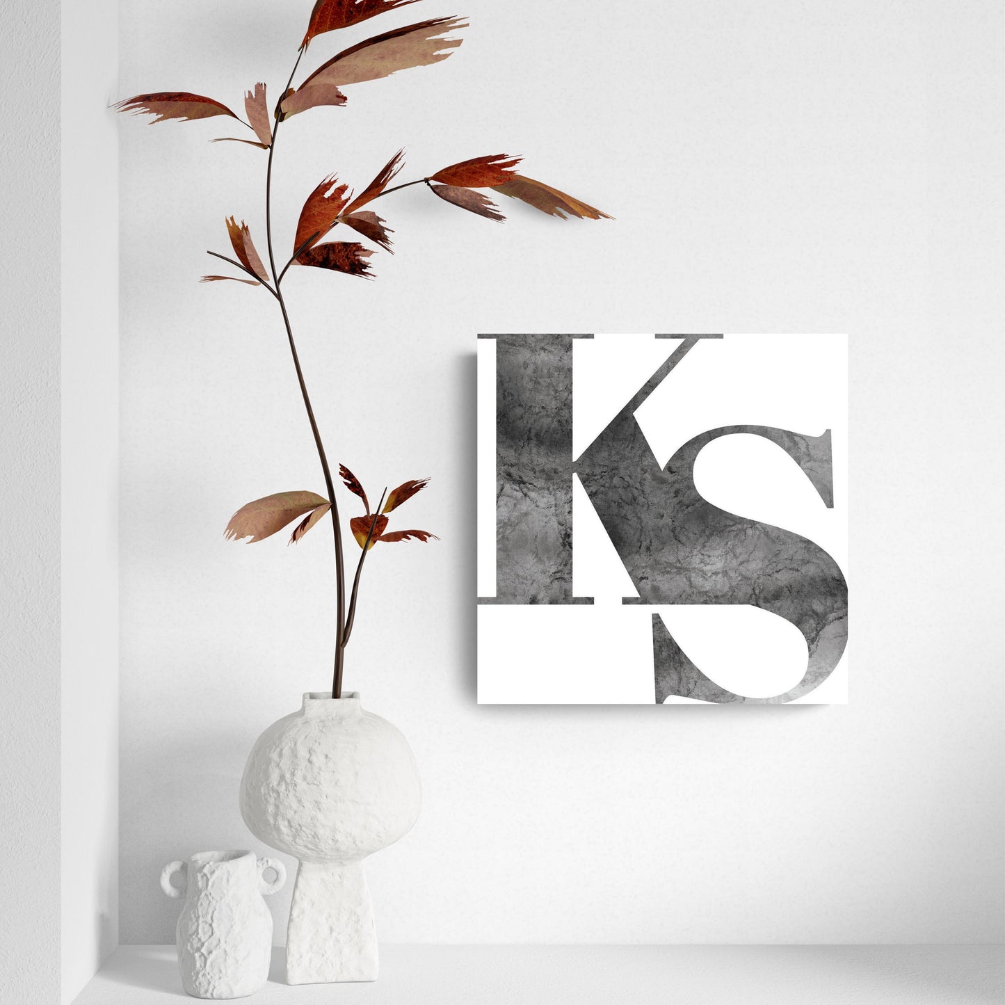 Minimalist B&W Kansas White Initials | Hi-Def Glass Art | Eaches | Min 2