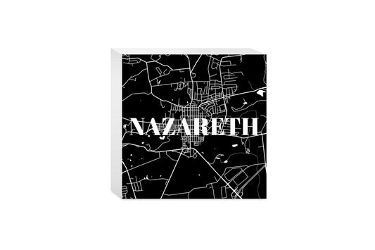 Minimalistic B&W Pennsylvania Nazareth Map | Wood Block | Eaches | Min 4