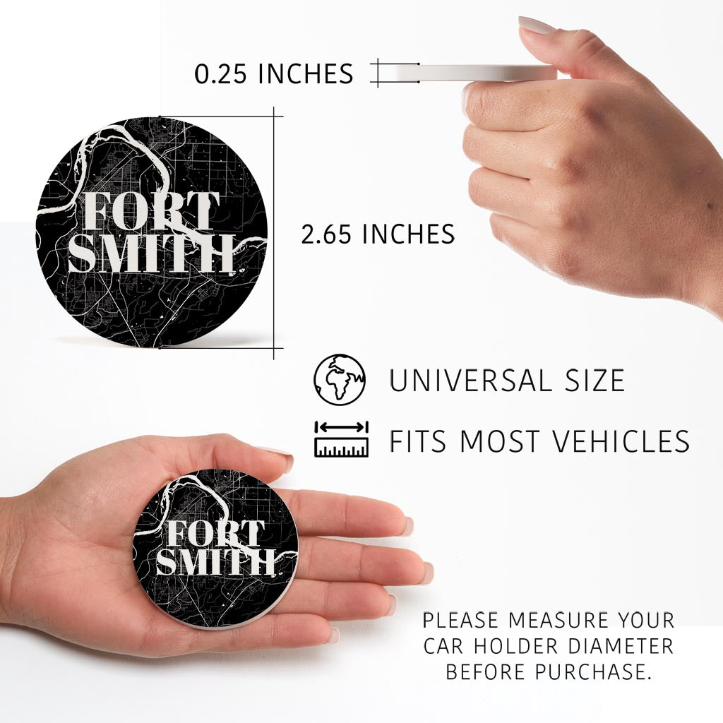 B&W Minimalist Arkansas Fort Smith Map | Absorbent Car Coasters | Set of 2 | Min 4