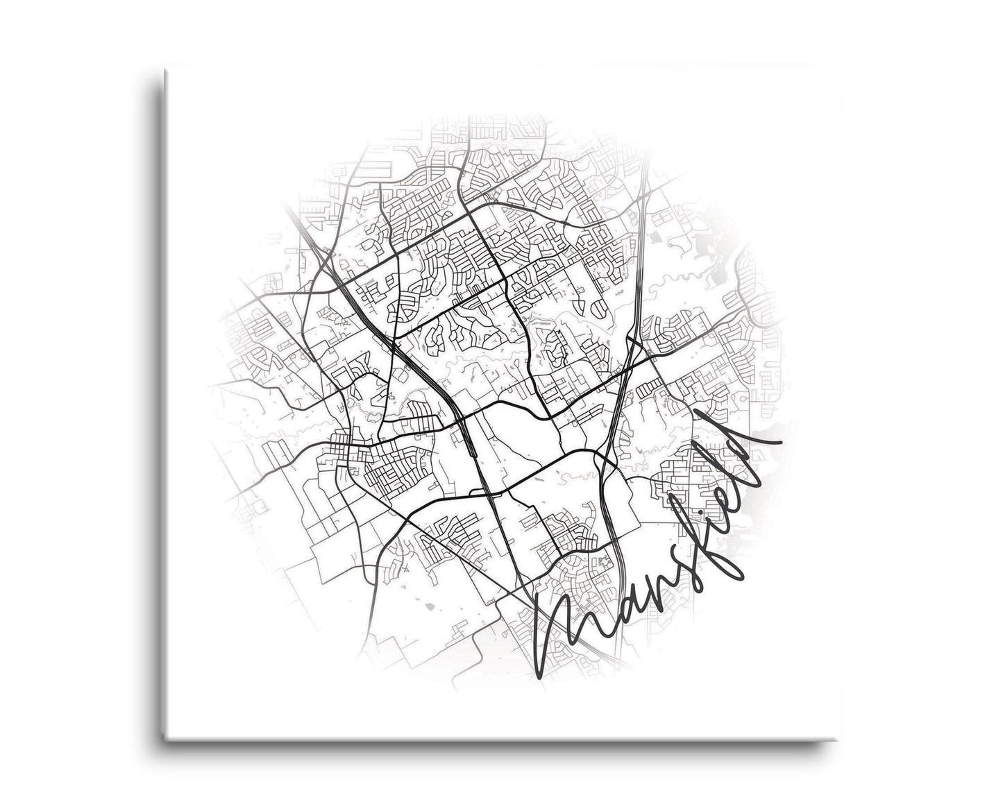 Minimalistic B&W Texas Mansfield Circle Map | Hi-Def Glass Art | Eaches | Min 2