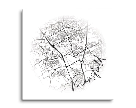 Minimalistic B&W Texas Mansfield Circle Map | Hi-Def Glass Art | Eaches | Min 2