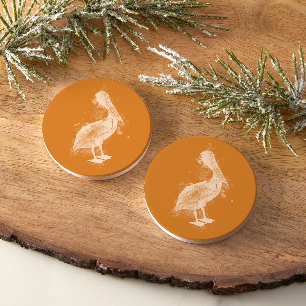 Modern Minimalist Louisiana Pelican Water Color | Absorbent Car Coasters | Set of 2 | Min 4
